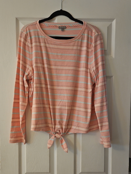 Talbots Tops - T by Talbots Pink & Cream Striped Tie-Front Long Sleeve Tee